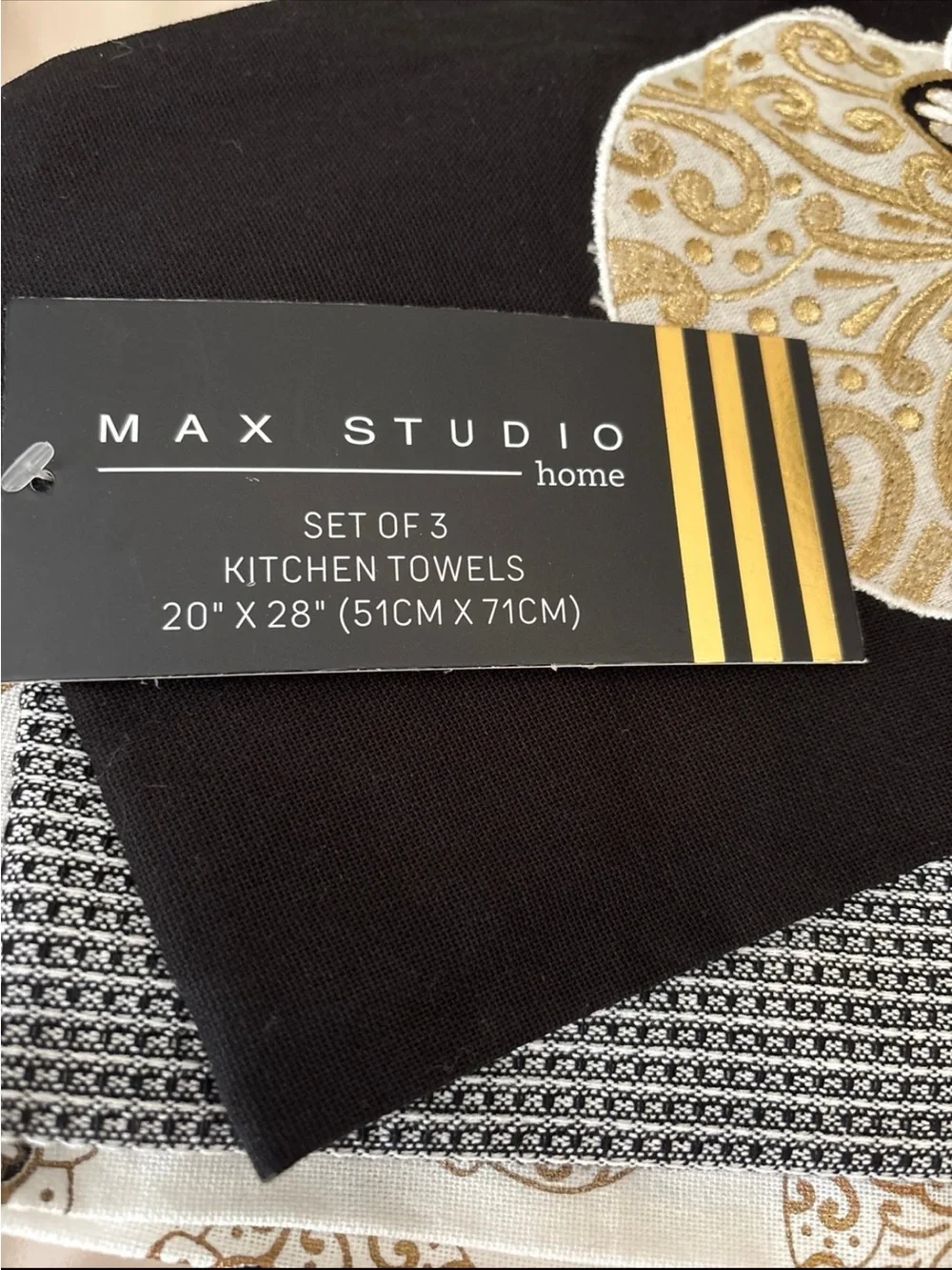 Max Studio Black and Gold Embroidered Sugar Skull Towel Set